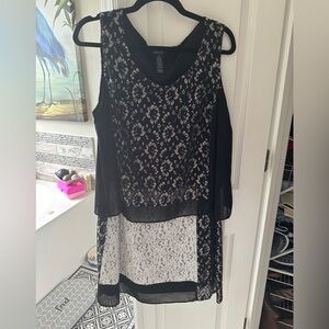 Black White Cream Lace Overlay Dress Style and Co Plus